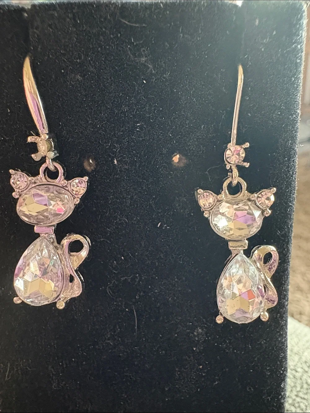 Crystal Cat Drop Earrings - Pink Sparkle